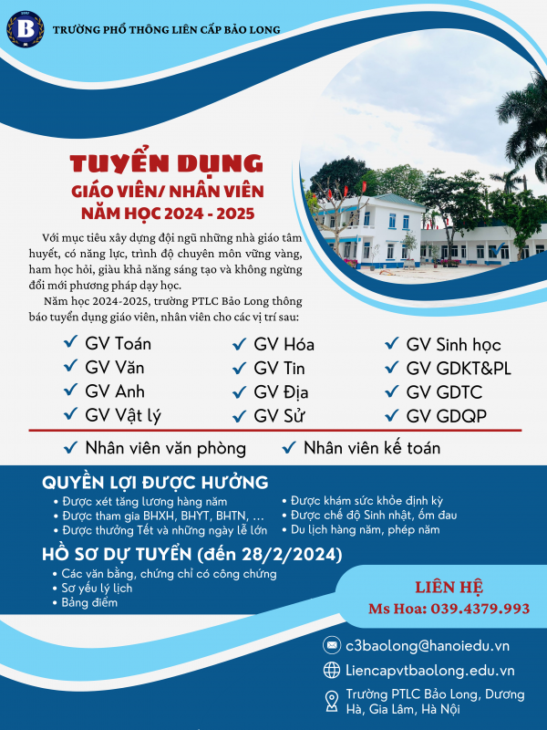 THÔNG BÁO TUYỂN DỤNG