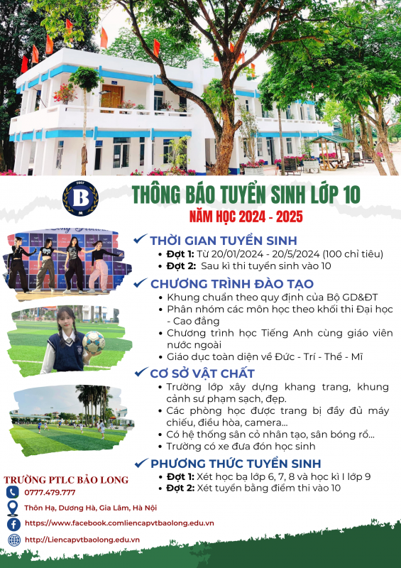 THÔNG BÁO TUYỂN SINH NĂM HỌC 2024 - 2025