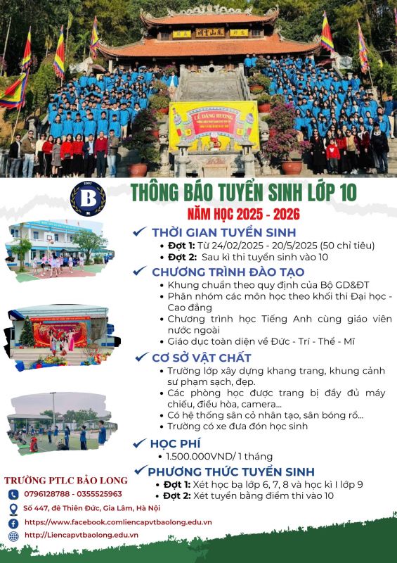 THÔNG BÁO TUYỂN SINH LỚP 10 NĂM HỌC 2025 - 2026