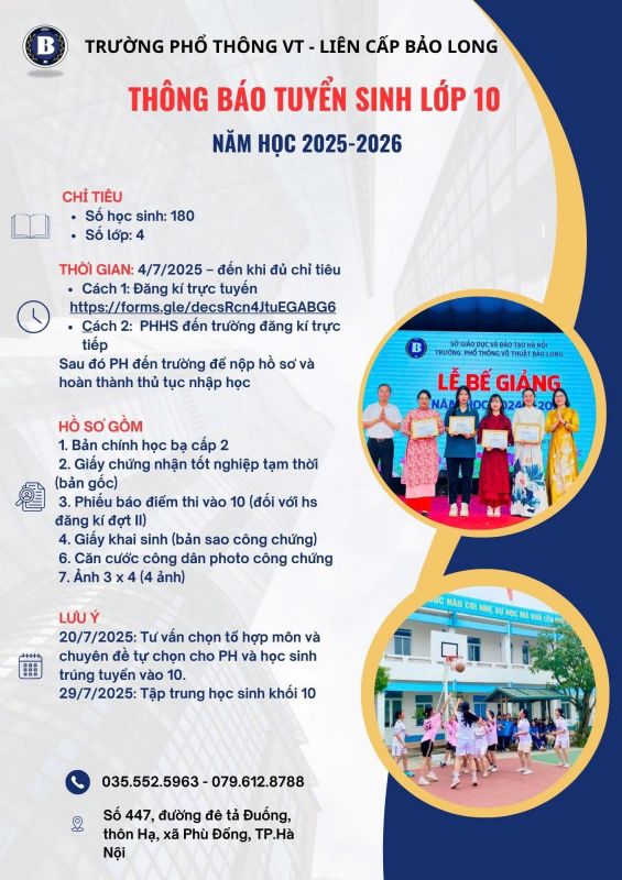 THÔNG BÁO VỀ VIỆC TUYỂN SINH LỚP 10 NĂM HỌC 2025 - 2026